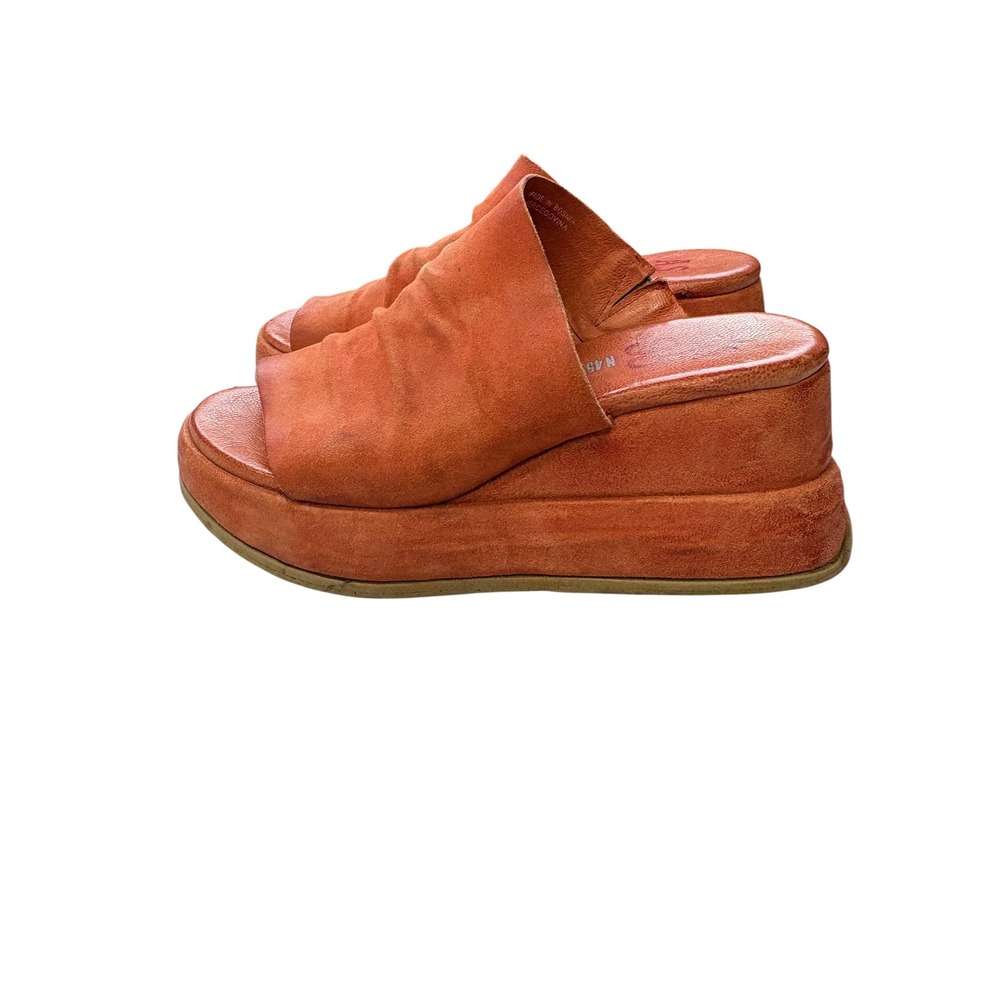 A.S.98 Rafe Orange Leather Platform Wedge Sandals Distressed Slip On Shoes 37 - Picture 3 of 12